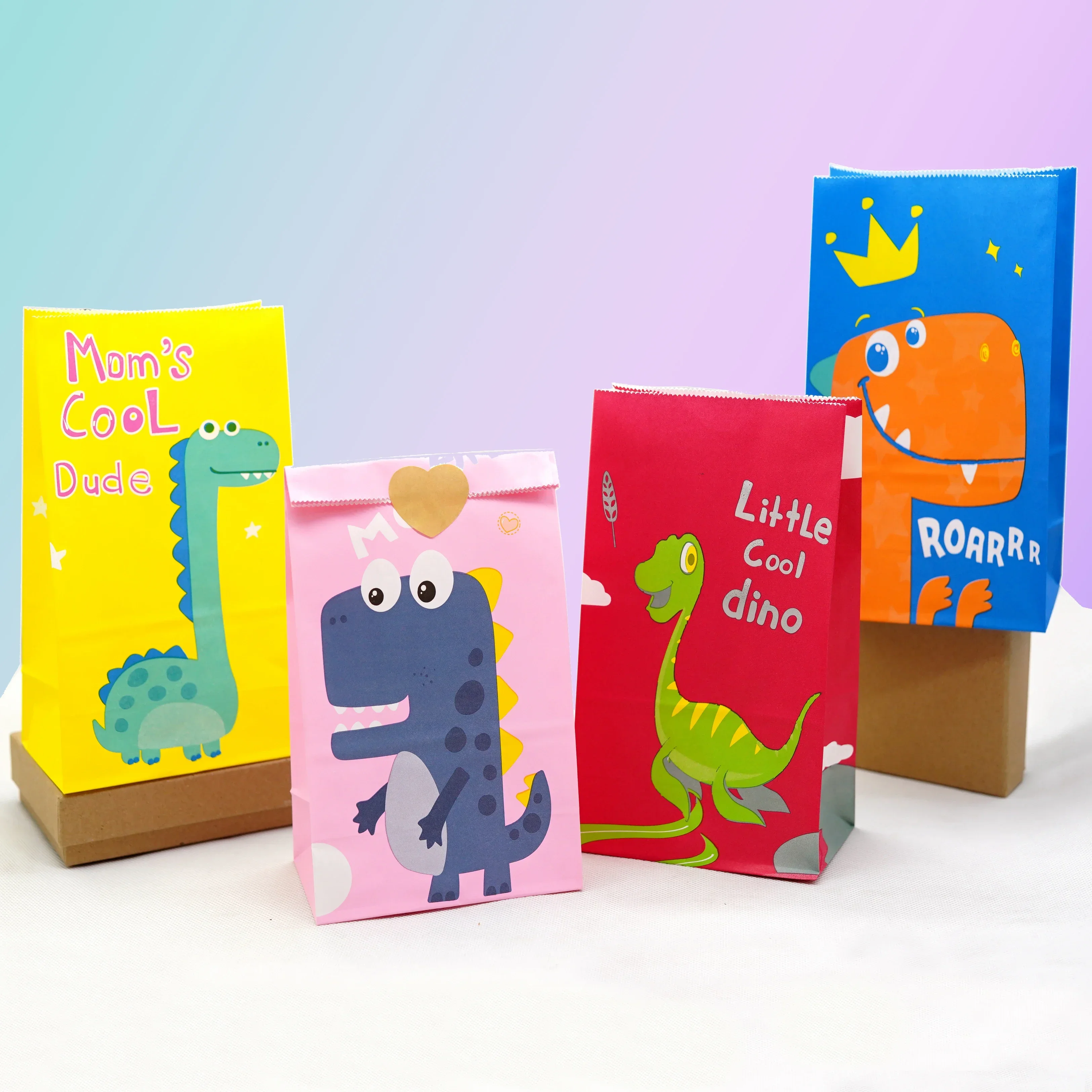 Cartoon Dinosaur Gift Bags Candy Child Cute Dino Candy Bags For Boy Kids Birthday Party Decoration 12Pcs