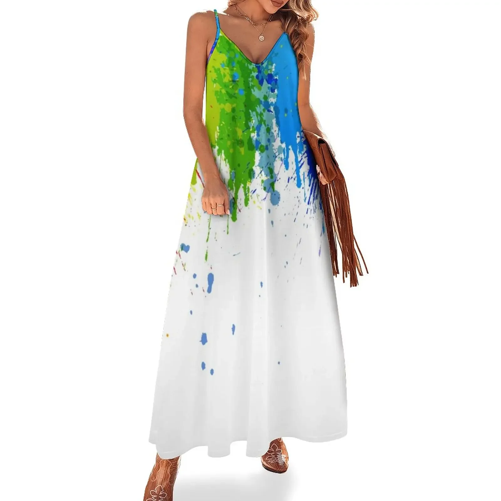 

Dripping Paint Splash Sleeveless Dress Dance dresses Women long dress clothes