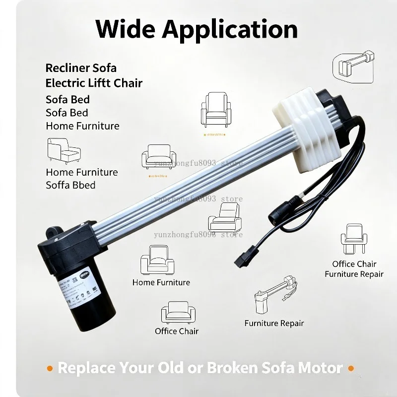 Sofa Push Rod Motor, R8121 R8123 Replacement Linear Actuator with White Plastic Block for Sofa Repair and Recliner Mechanism
