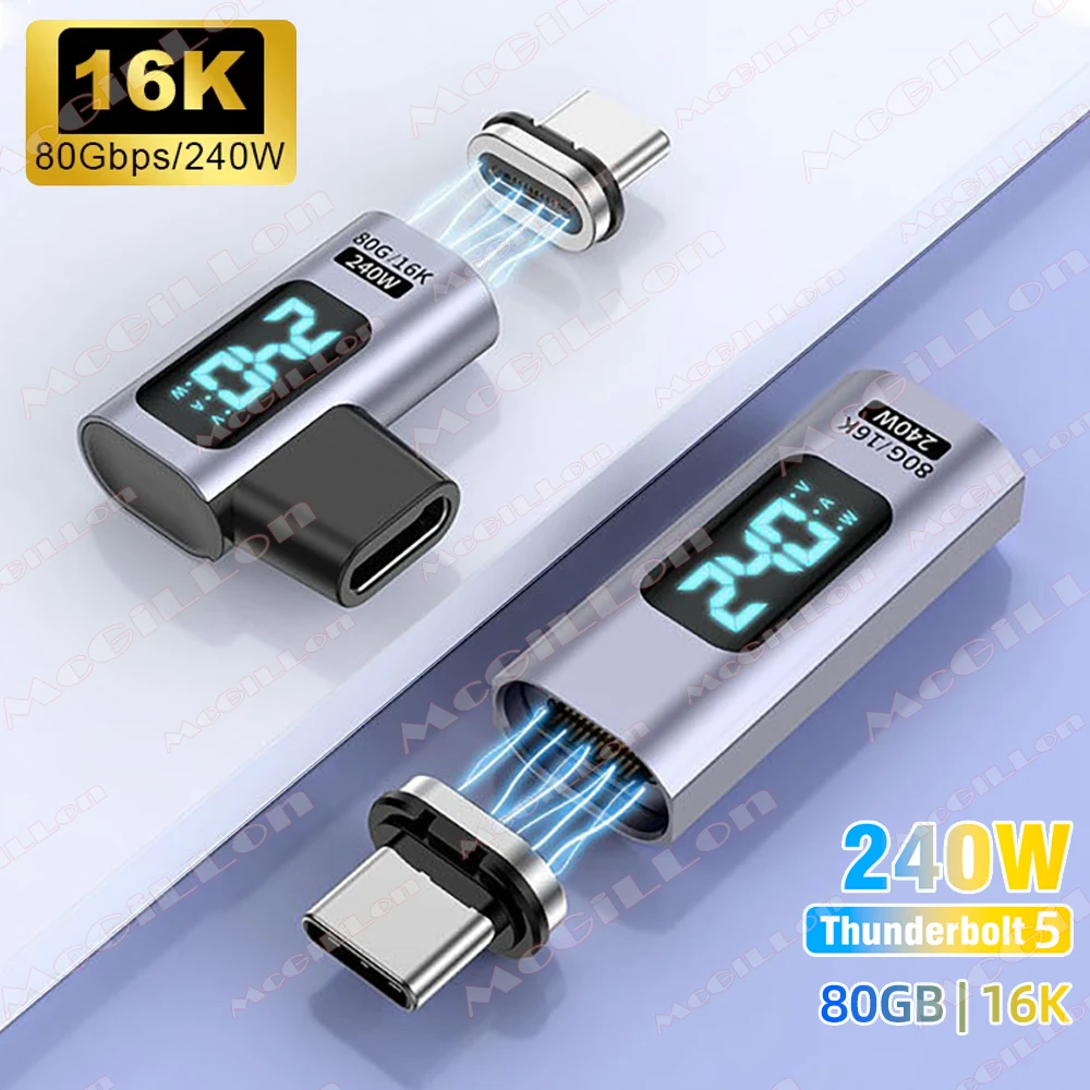 

USB4.0 80Gbps 240W Thunderbolt 5 Magnetic Adapter Type C To USB C Fast Charge Magnet Converter Cable 16K@60Hz 5A Type C Adapter