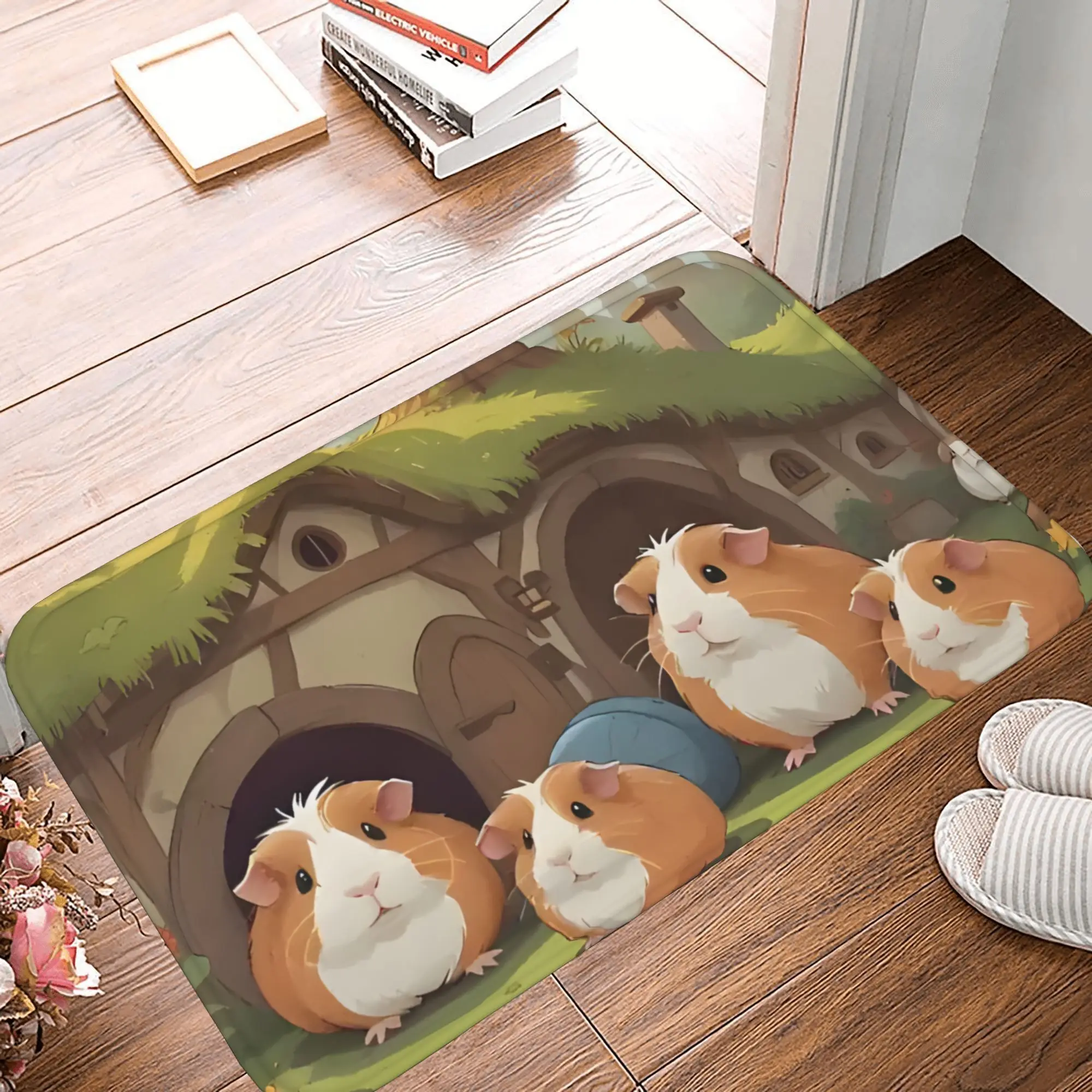 Charming Guinea Pig Village Doormat - High-Quality Non-Slip Mat,Cute Cartoon Design for Animal Lovers and Home Decor Enthusiasts