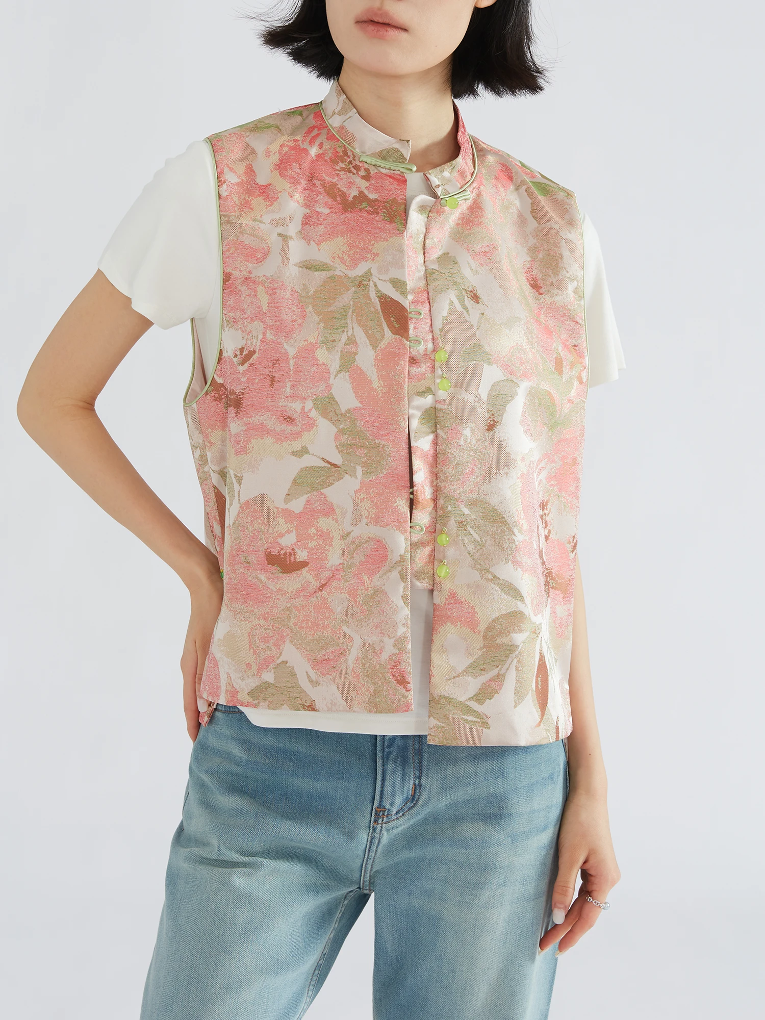 

Шелковая женская блузка-топ с традиционной вышивкой, воротником-стойкой, весенняя модная, оригинальный дизайн, на одной пуговице