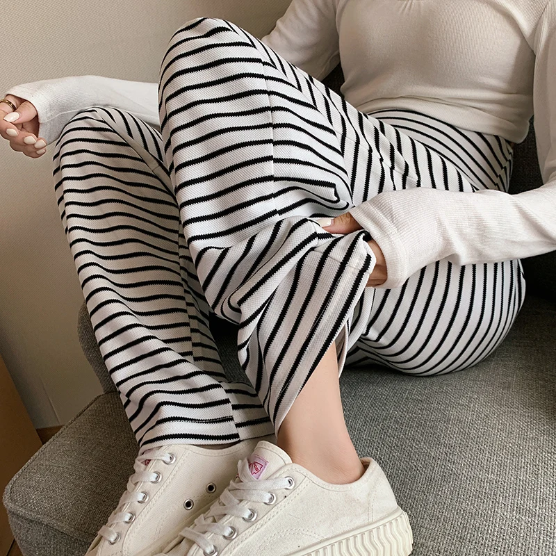 

8019# 2023 Autumn Fashion Striped Maternity Pants Casual Loose Straight Belly Trousers Clothes for Pregnant Women Pregnancy