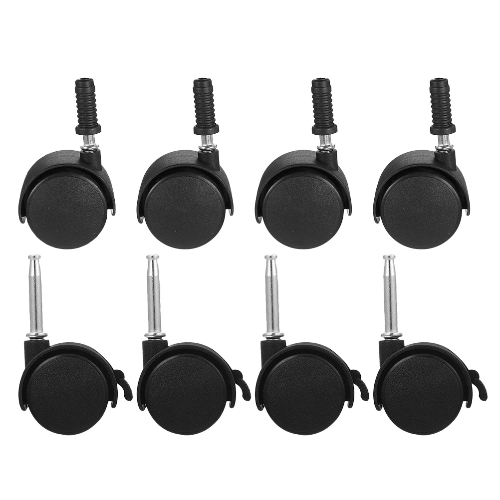 

8pcs Silent Swivel Casters Plastic Wheel Furniture Replacement Caster Black Heavy Duty Office Chair Self Adhesive Universal Stem