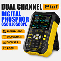 FNIRSI DPOX180H Dual Channel Handheld Digital Oscilloscope 180MHz-3DB 2 In 1 Function Signal Generator Fluorescence Display ZOOM