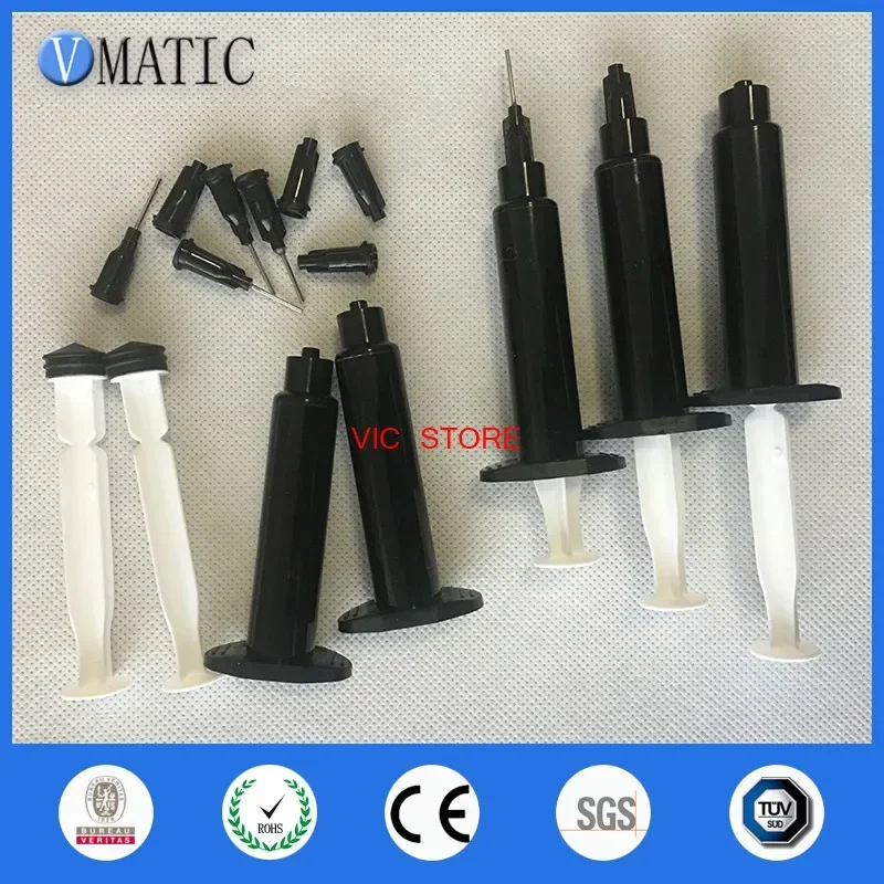 Free Shipping 10 Sets 5cc / ml Black UV Plastic Syringe With Glue Dispensing Needle/ Syringe Cap/Stopper