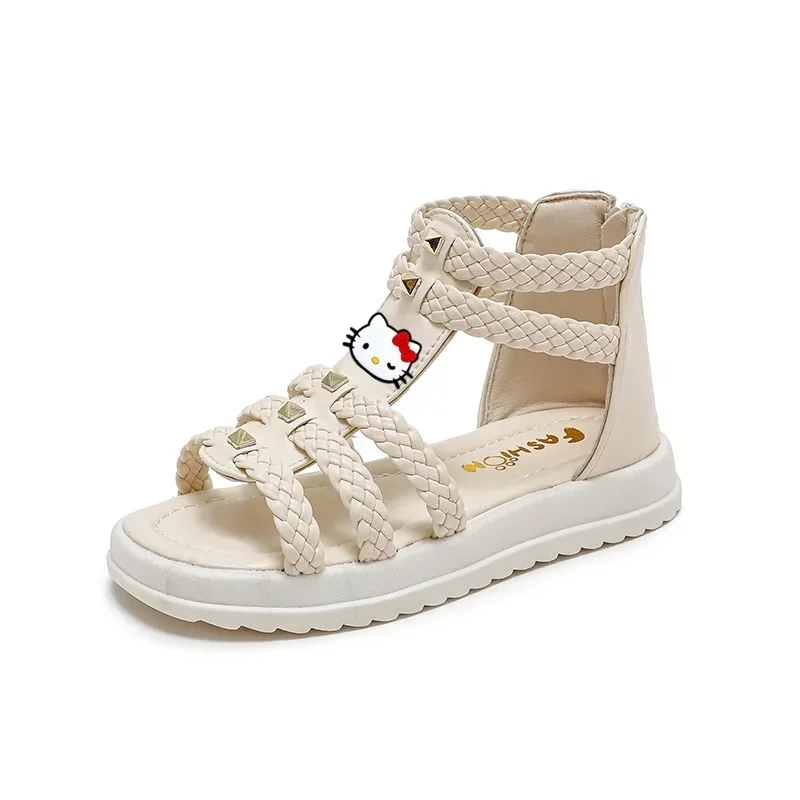 Sanrio-Sandalias de hello kitty para niñas, zapatos de princesa con punta abierta, suela suave, para playa, 2024