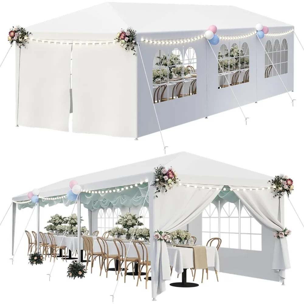 

10 x30 Outdoor Gazebo White Canopy with sidewalls Party Wedding Tent Cater Events Pavilion Beach BBQ Event(10'X30')