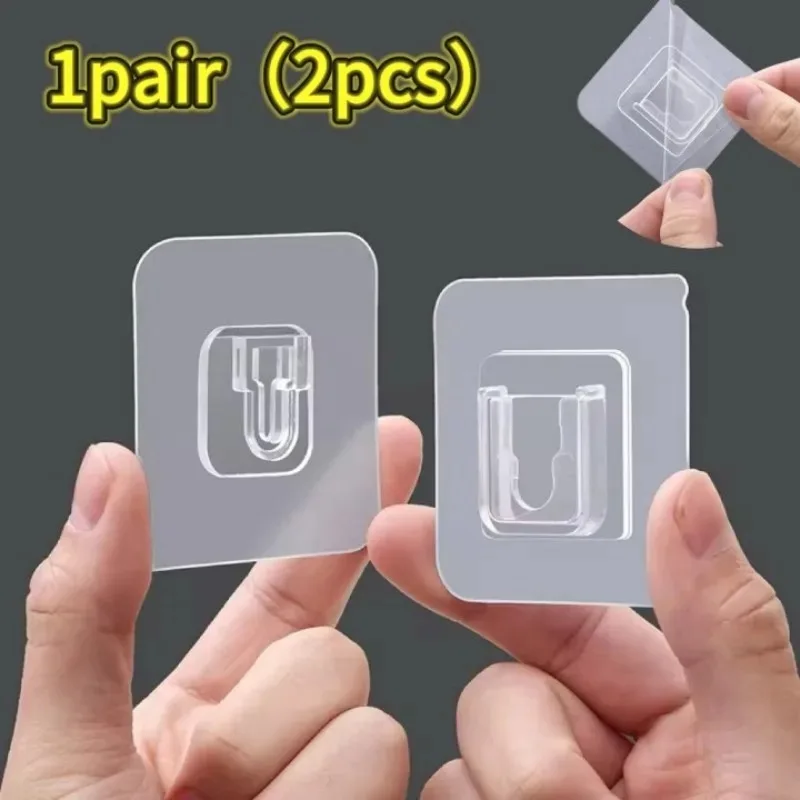 1-100 Paar doppelseitige selbstklebende Wandhaken, stark klebend, transparent, spurlos, für Küche, Schlafzimmer, Wandhaken, Aufbewahrungshalter – Detail 6