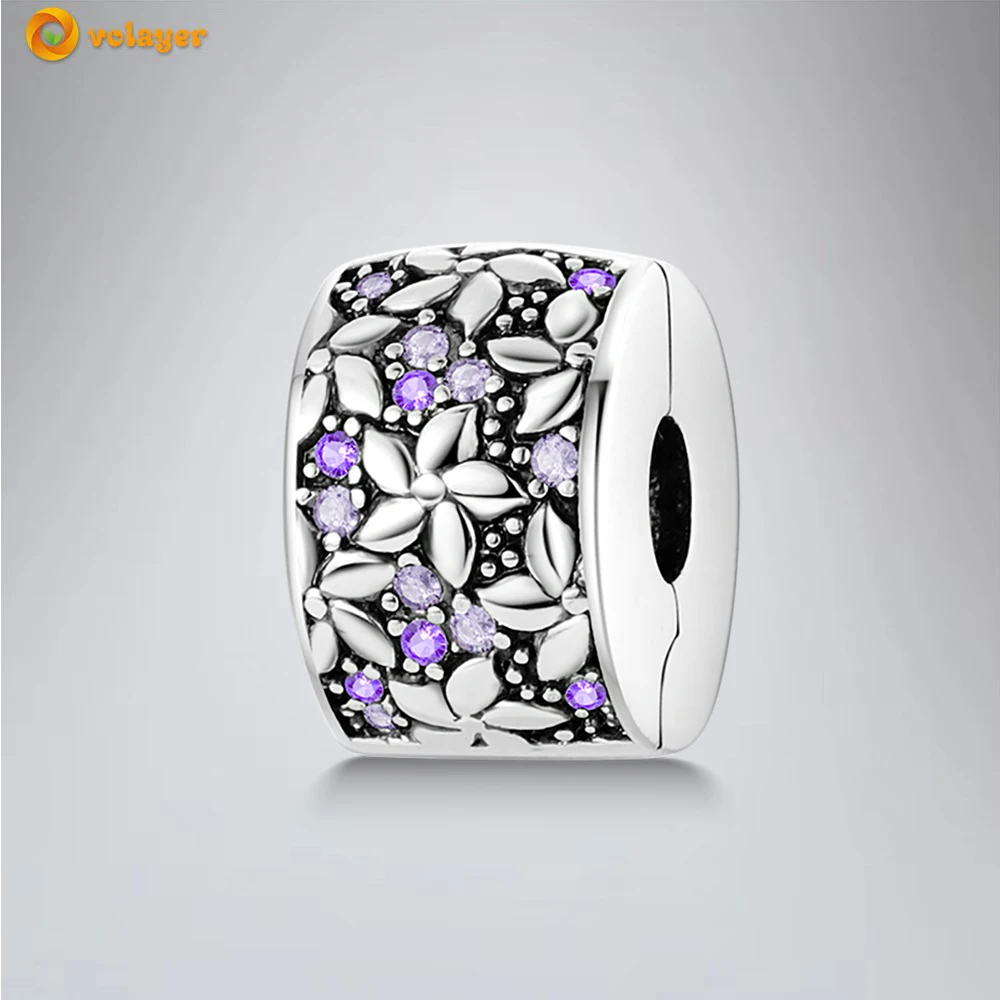 

Volayer 925 Sterling Silver Beads Elegant Flower Clip Charm fit Original Pandora Bracelets for Women DIY Jewelry Free shipping