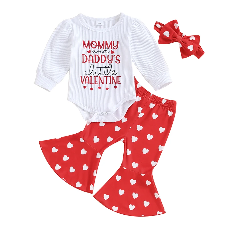 My First Valentines Day Baby Girl Outfit Infant Daddys Valentines Newborn Bell Bottoms Valentines Clothes