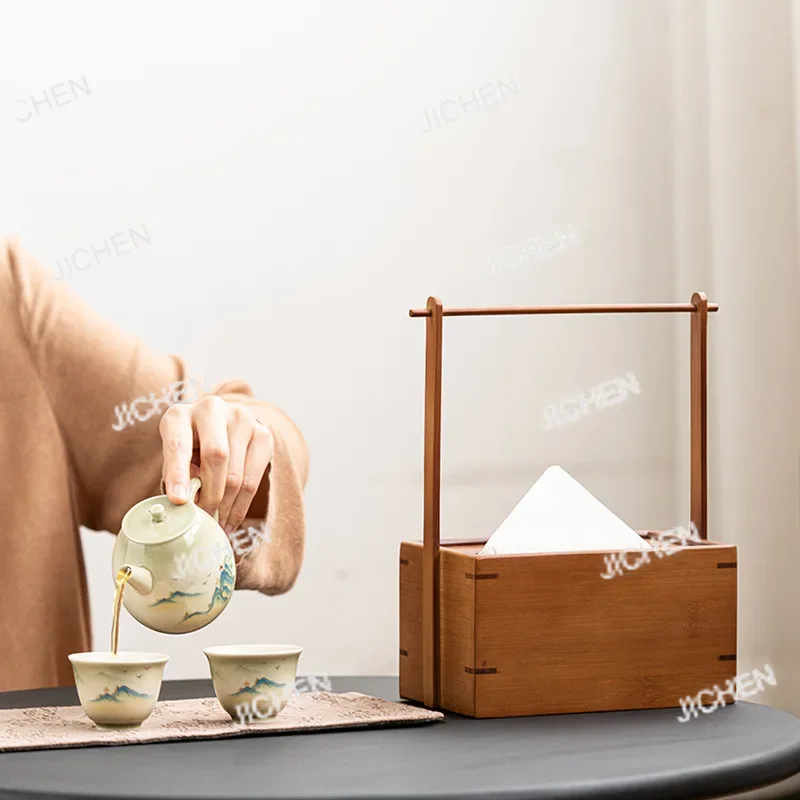 HS الخيزران رفع شعاع صندوق المناشف الورقية الصينية غرفة المعيشة المنزلي درج صندوق ورقي #3