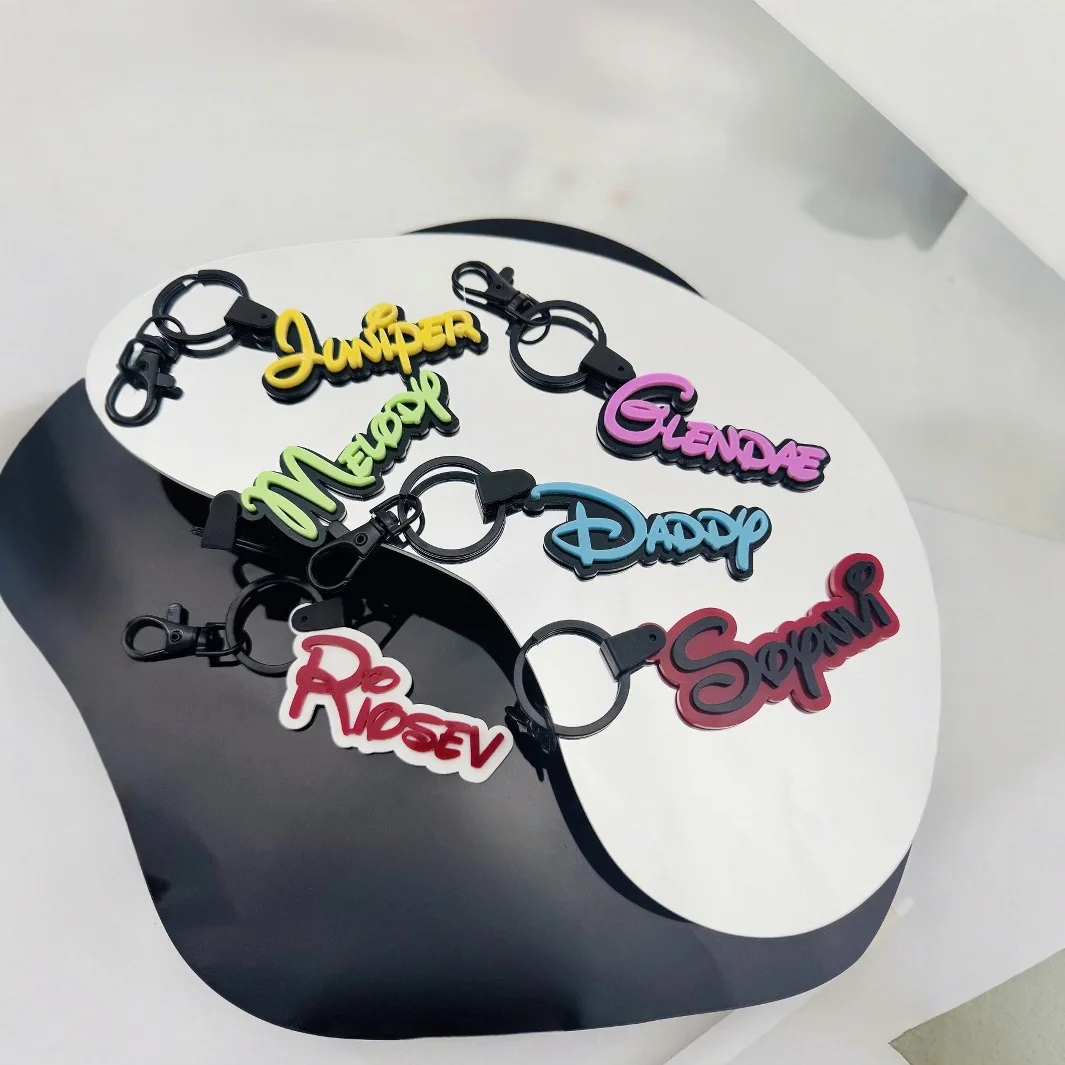 Fashion Acrylic Custom in Hebrew English Name Phrase Letters Keychain DIY Personalized Text Backpack Pendant Keyring llaveros