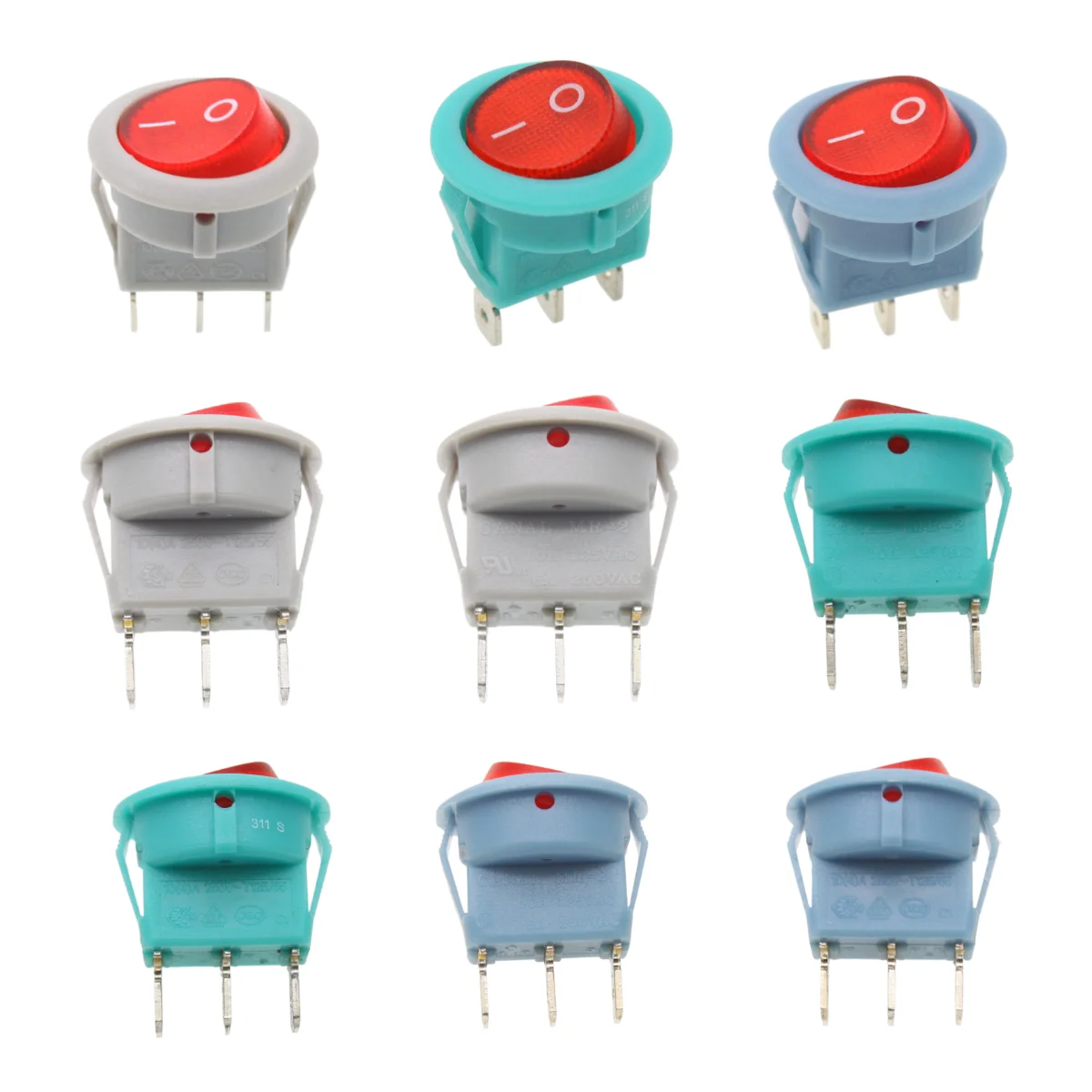 50pcs/Taiwan KCD1 round boat rocker switch power button button red light electric wok water dispenser