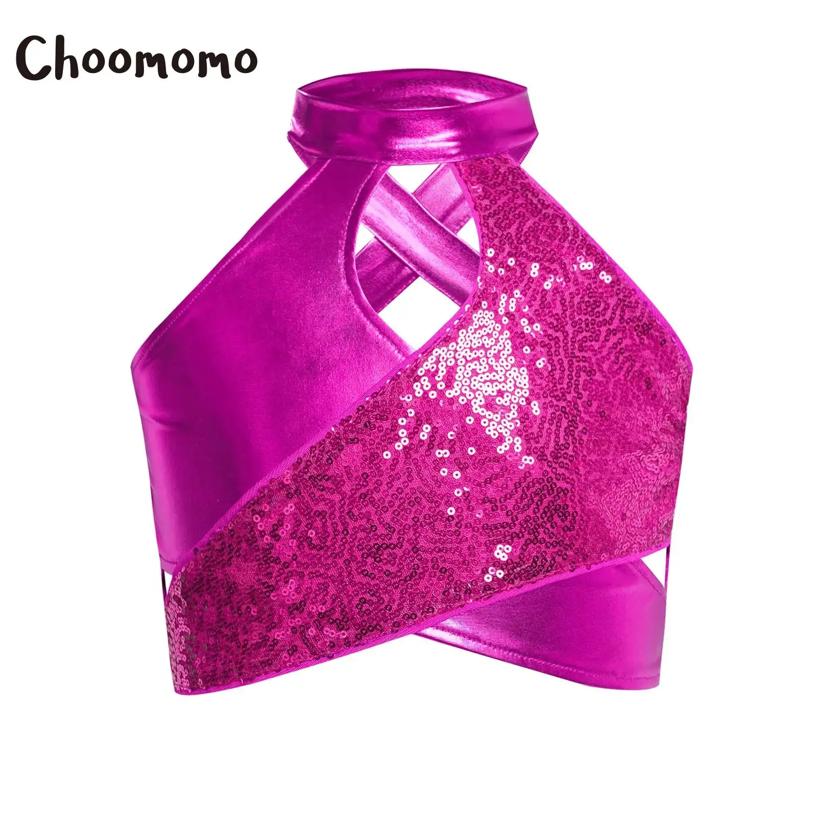 

Girls Sequin Jazz Dance Outfit Shiny Metallic Crop Top with A-Line Skirt Set School Basketball Cheerleading Performance Costume