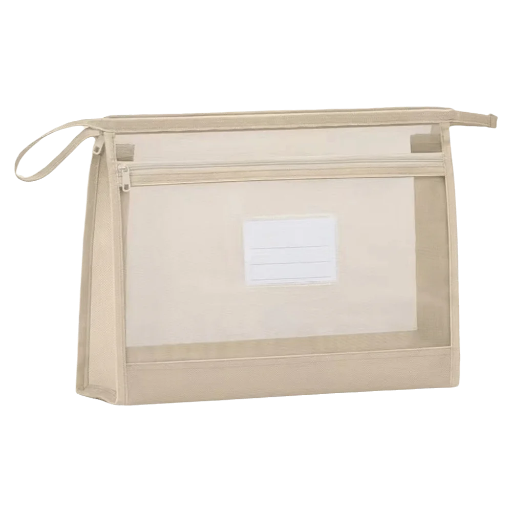 Thickened Design Large Capacity Mesh File Bag Transparent Portable School Handheld Bag Double Layer Stationery Zipper Bag Travel