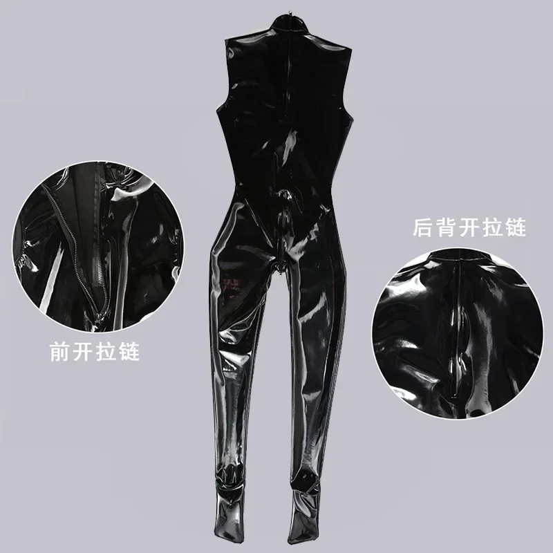 Latex mirror latex ammonia sleeveless one-piece tight jazz dance outfit NN36 sexy stage jumpsuit