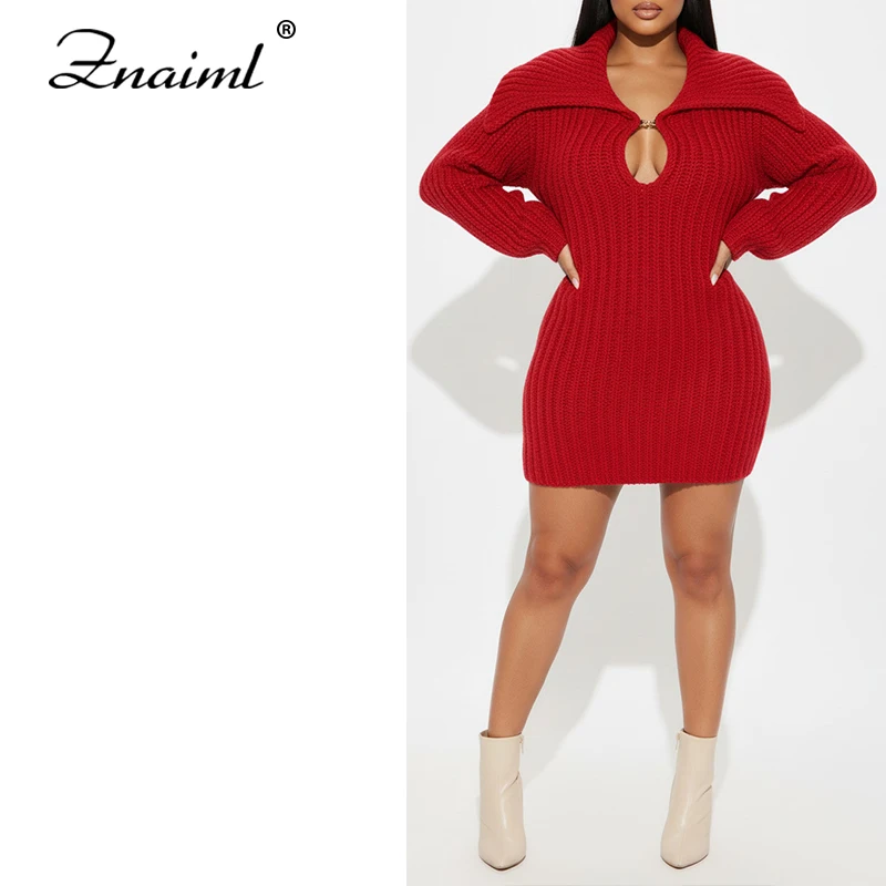 เดรสไหมพรมสีแดงคอปกใหญ่ แขนทรงโคม  สำหรับผู้หญิง  งานเลี้ยงวันเกิด  งานพรอม  ดีไซน์หรูหรา  คอลเลคชั่นฤดูใบไม้ร่วง-ฤดูหนาว  แบรนด์ Znaiml