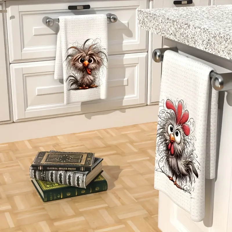 2-Pack of Fun Animal-Themed Household Cleaning Cloths, Scouring Pads, Dish Towels, Tea Towels, and Placemats, Used for Washing and Drying Household Items, Soft and Absorbent Drying Cloths, Lint-Free, Non-Fading, and Reusable.