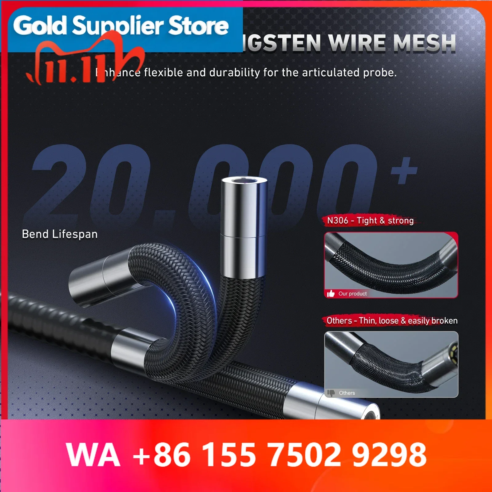6.2Mm Ip67 Waterproof Borescope Inspection 2 Way 180 Degree Artlating