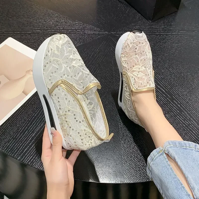

Удобная и элегантная дышащая женская обувь с сеткой и блестками, модные предложения 2025 года, высококачественная эстетичная легкая обувь для женщин