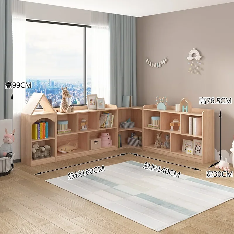 Solid Wood Children's Picture Book Shelf Small House Storage Rack Reading Corner Castle Bookcase for Kindergarten
