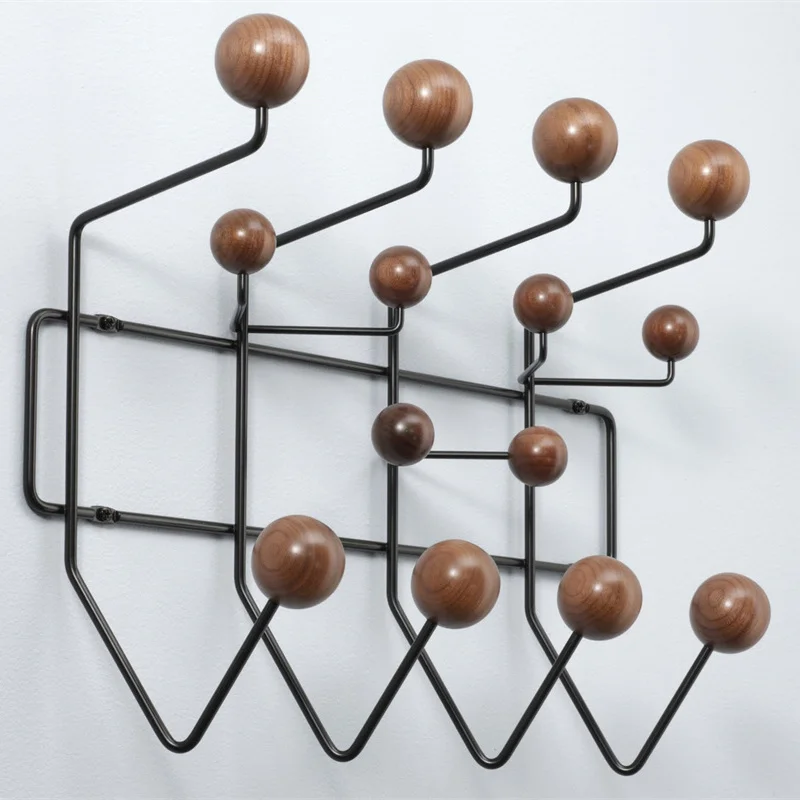 Furniture Hang It All Coat Rack Walnut Wood Balls Metal Hooks Clothes Holder Hat Wall Hanger for Living Room Classic Creative