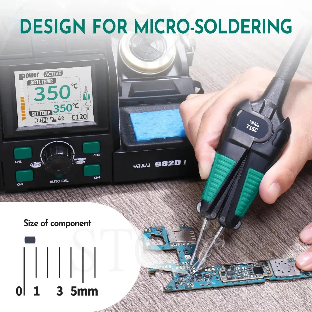 YIHUA 982D-I Precision Tweezers Soldering Iron Station for SMD Micro Component Rework Statio with Auto Calibration