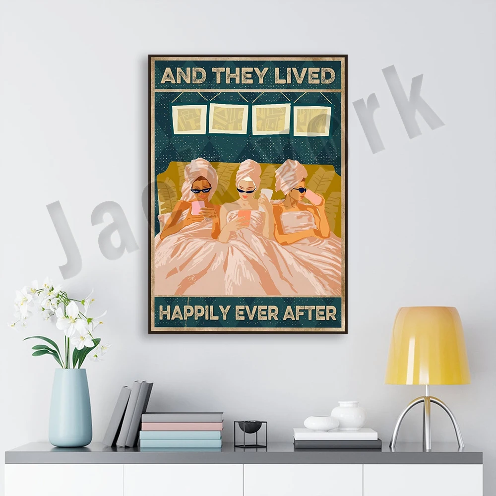 They live a happy life poster, soul poster, living with BFF, hanging out with friends retro poster wall art home decor