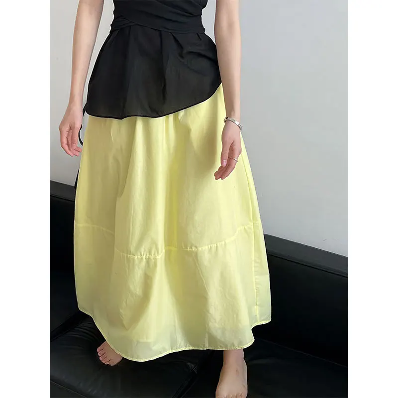 

Yellow Midi Skirt Summer New High Waist Slimming A-Line Loose Crotch Umbrella Skirt