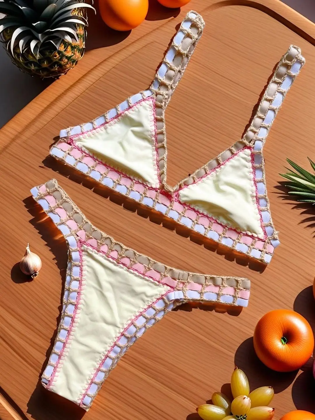 

Pink Crochet Bikini 2026 Sexy Women Swimsuit Female Swimwear Micro Bikini Set Bandeau Swimming Suit Beachwear Brazilian Biquini