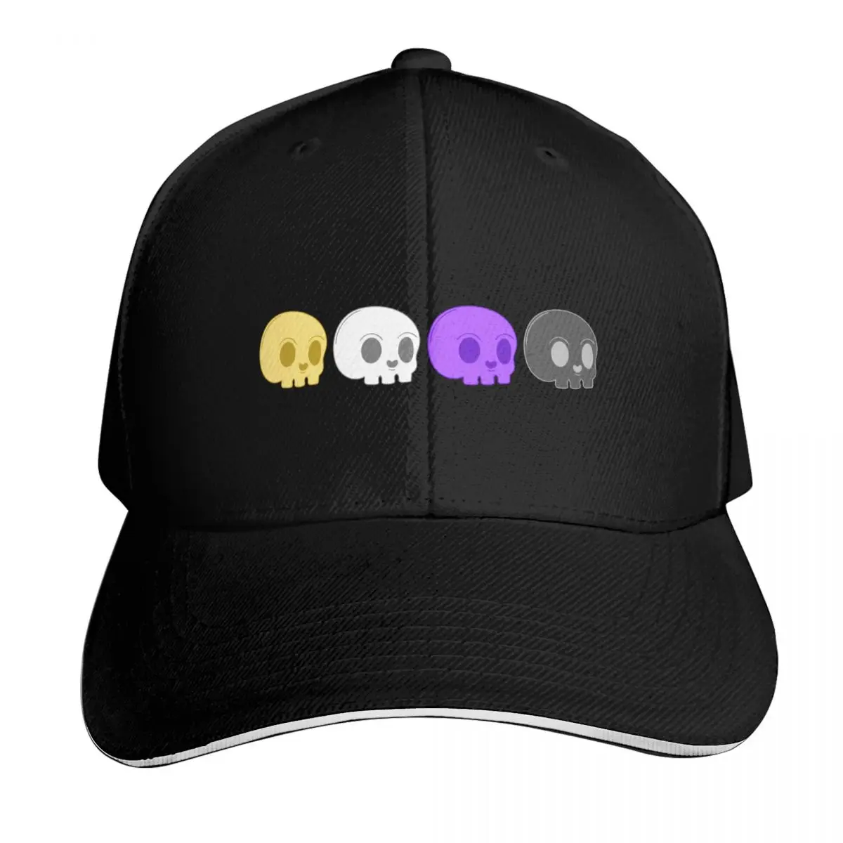 Subtle Nonbinary Pride Flag, Discreet Enby Pride, Creepy Cute Pastel Goth Skull, LGBTQ Baseball Cap
