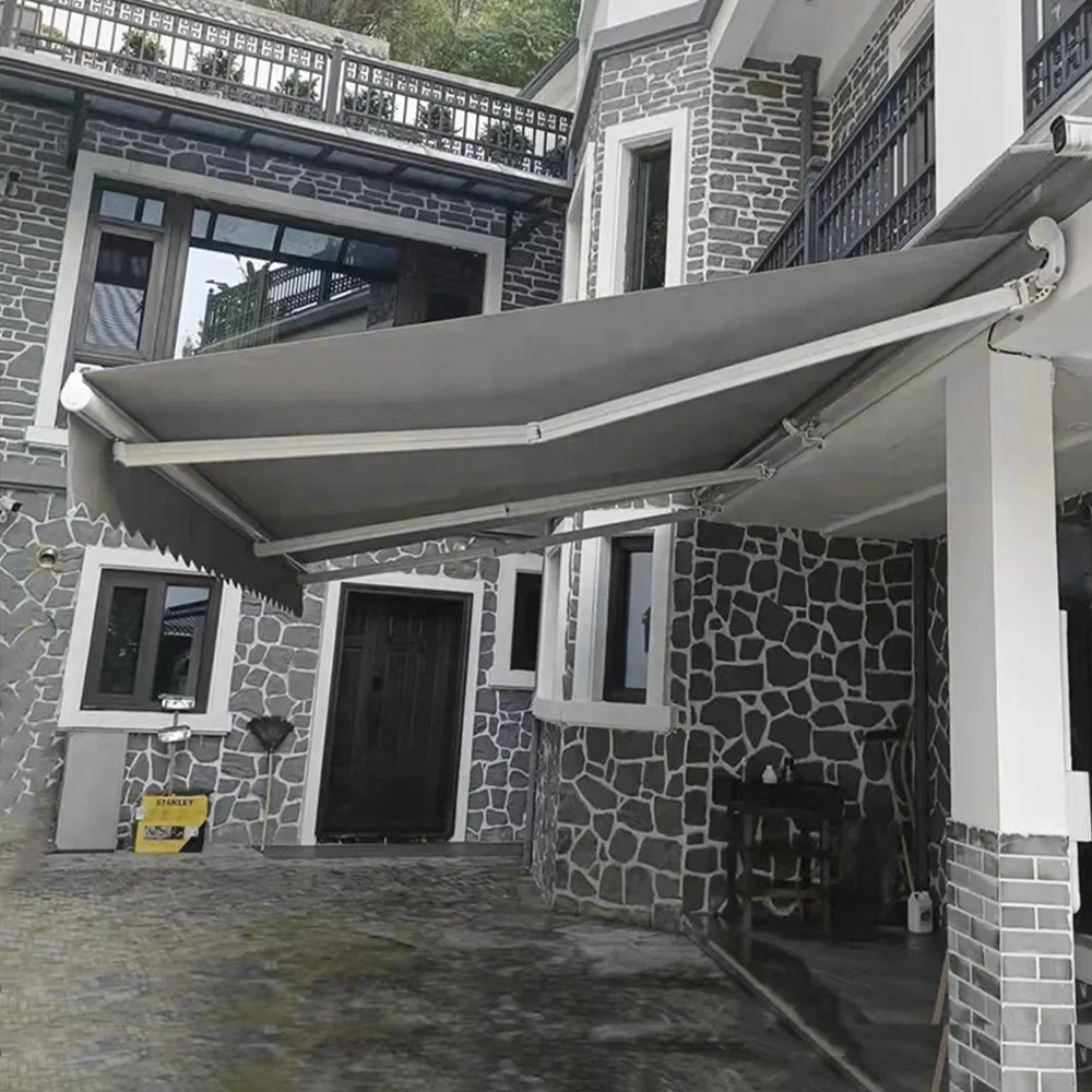 Fast production black arm wall mount remote control retractable home awning sun proof folding sunshades for back yard