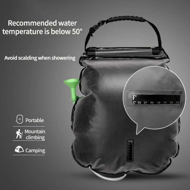 20/40L Portable Camping Shower Bag Solar Shower Bag Camping Bathroom Heating Water Storage Container with Switchable Head