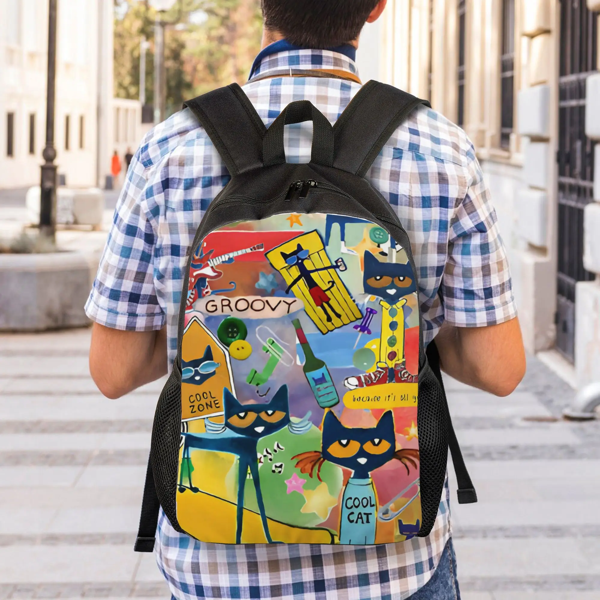 Cool Cartoon Kitten Pete the Cat  Backpack for Men Women Casual High School Business Daypack  Laptop Shoulder Bag Durable