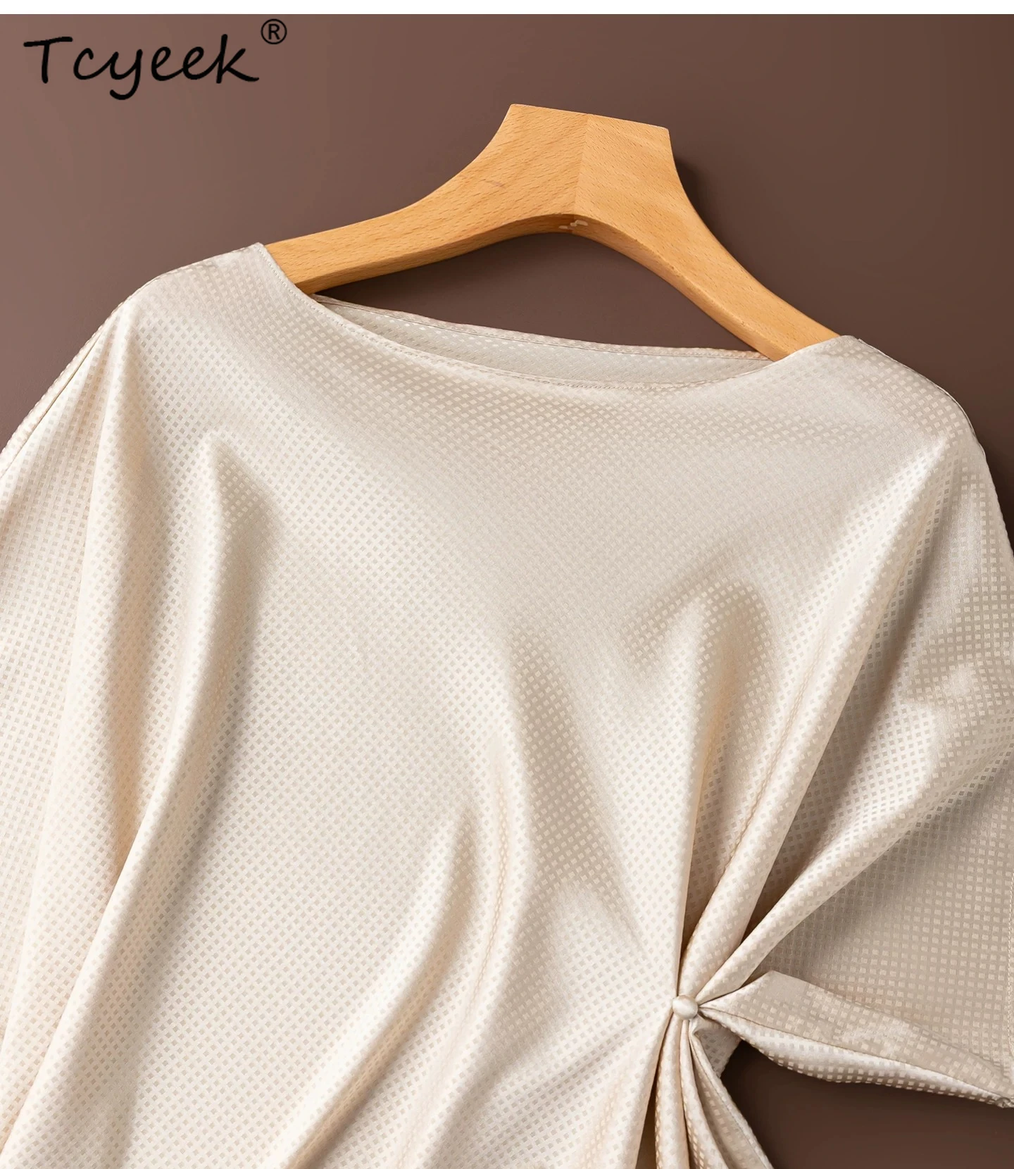 Tcyeek 93% Mulberry Real Silk Elegant T-shirts for Women Summer Clothes Womens Tops Batwing Sleeve Soild Color 2026 Футболки