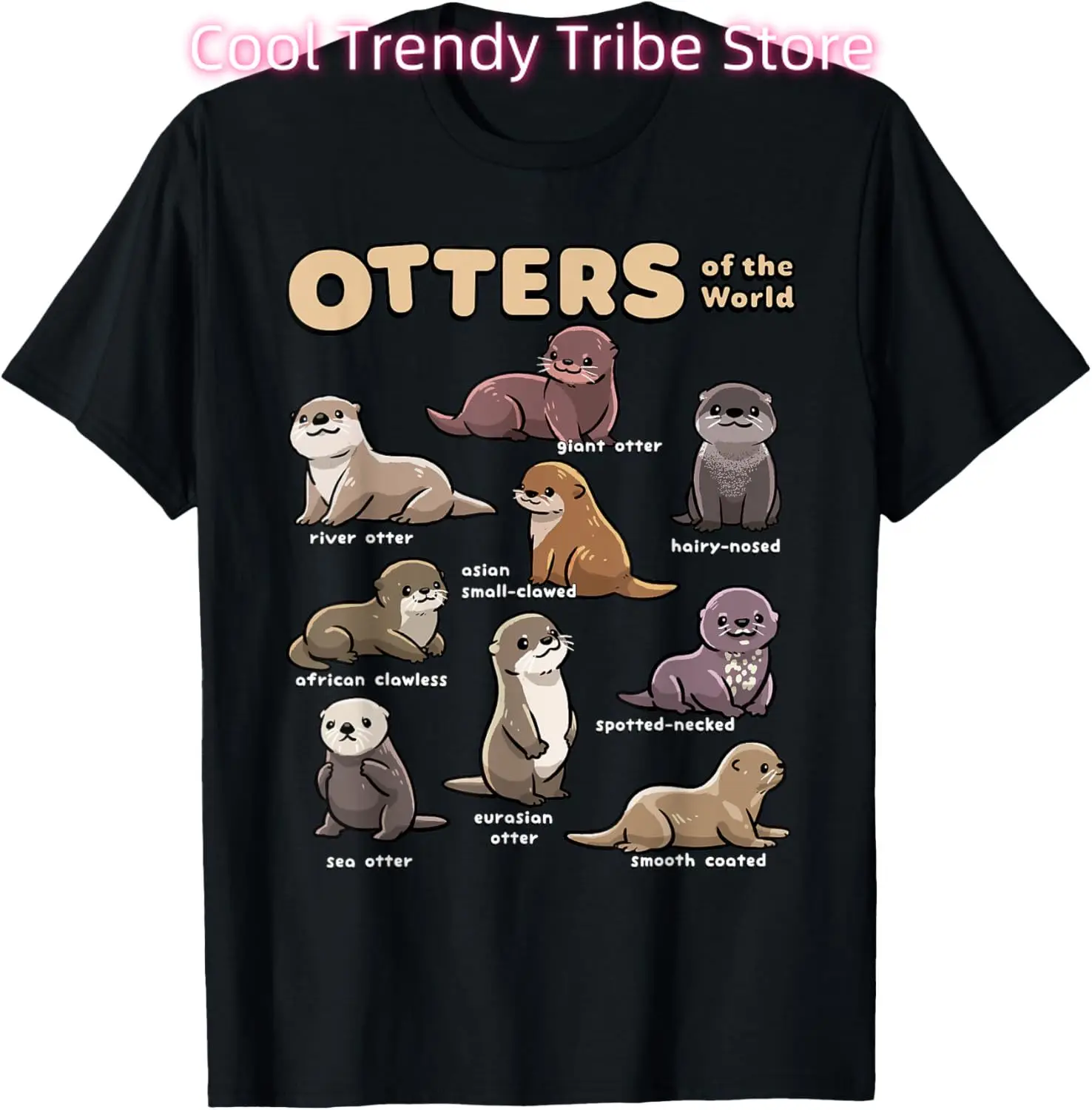 Otter Sea Animals of the World Chibi Otter Lover Educational T-Shirt