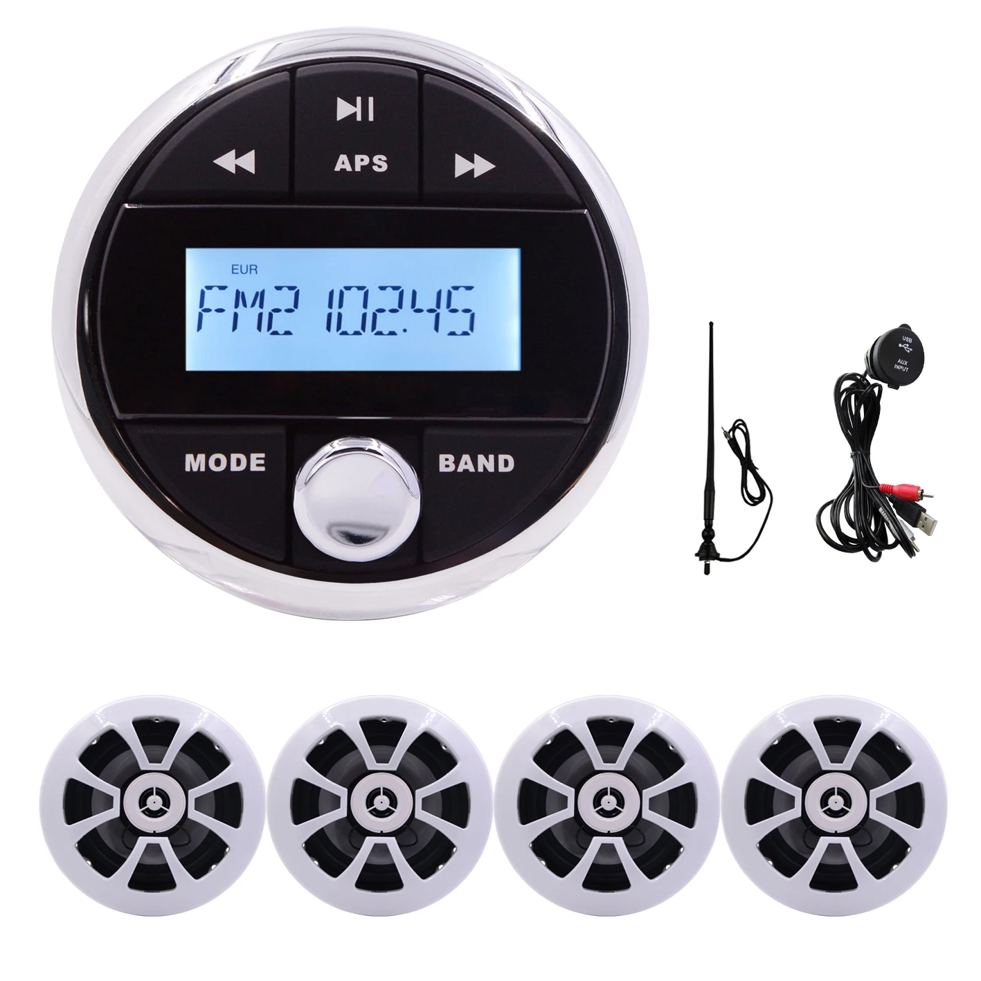

Marine Audio System for Boat RV ATV UTV H-837 Radio +4 6.5'' Coaxial Speakers BT IP66