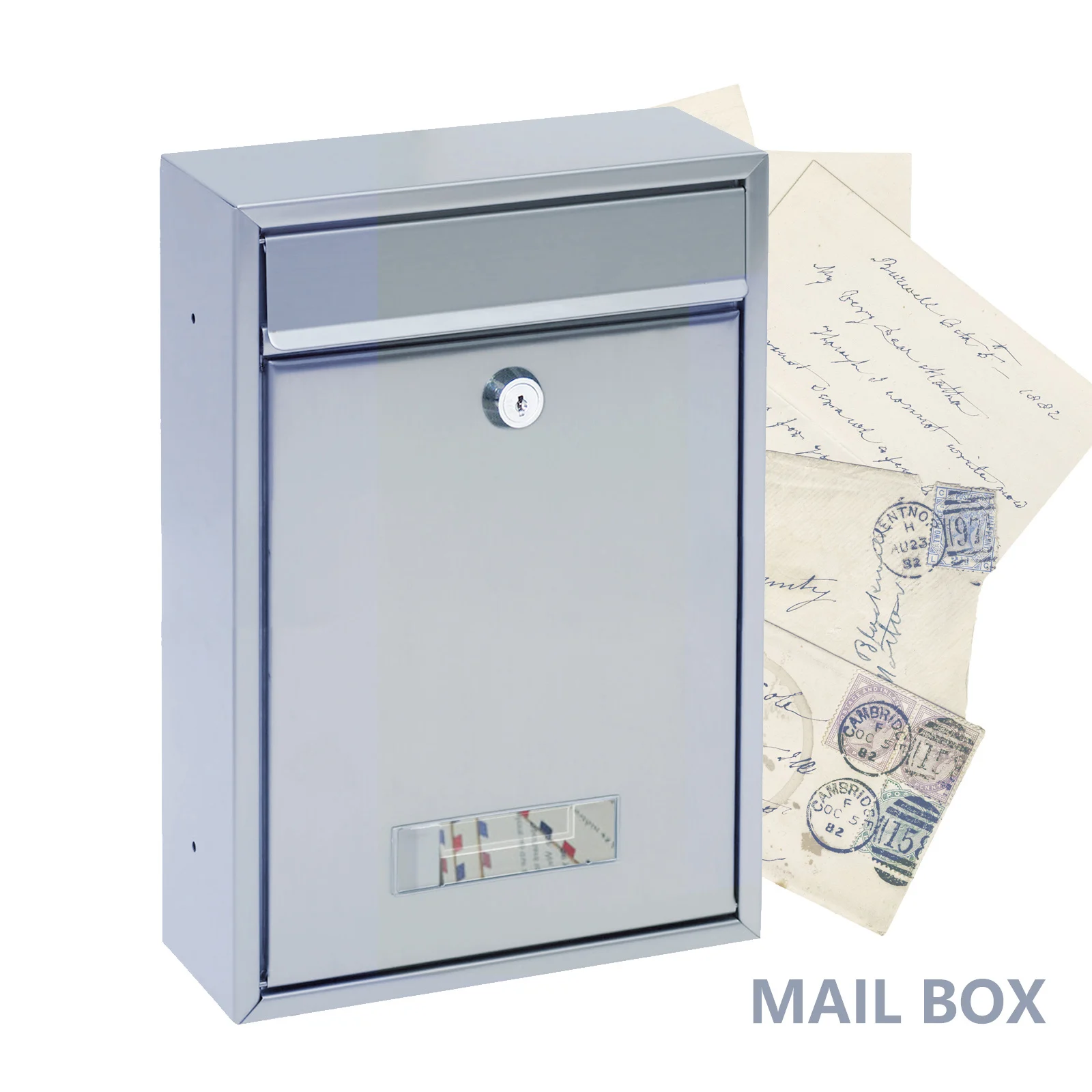 Steel Locking Mailbox Mail Box Wall Mount Newspaper Letterbox Door & 2 Keys Metal Home Villa Letter Box