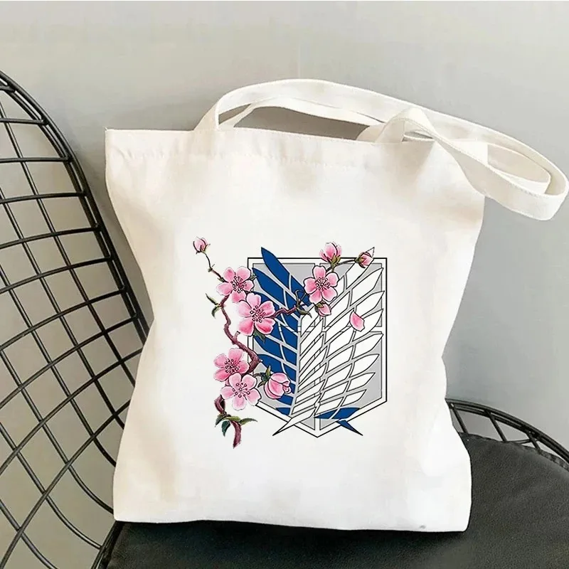 

Attack Titan Shopping Bag Handbags Shingeki No Kyojin Shopper Handbag Women's Canvas Shoulder Environmental Large Capacity Bags