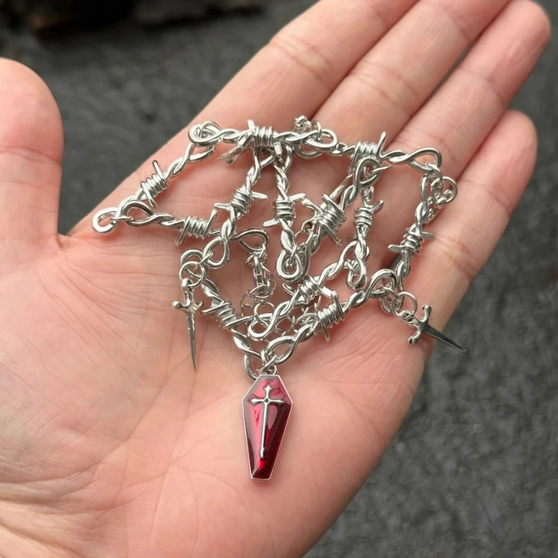 Collier pendentif cercueil croix gothique vintage pour hommes et femmes, tour de cou, bijoux de cou Hip Hop, document en argent, fleurs de rue cool, cadeau