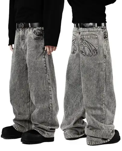 Pantalones vaqueros con bordado de calle Retro de los 90 para hombre, Pantalones rectos holgados de Color sólido R & B para mujer Y2K Harajuku Hip Hop estilo Punk para hombre