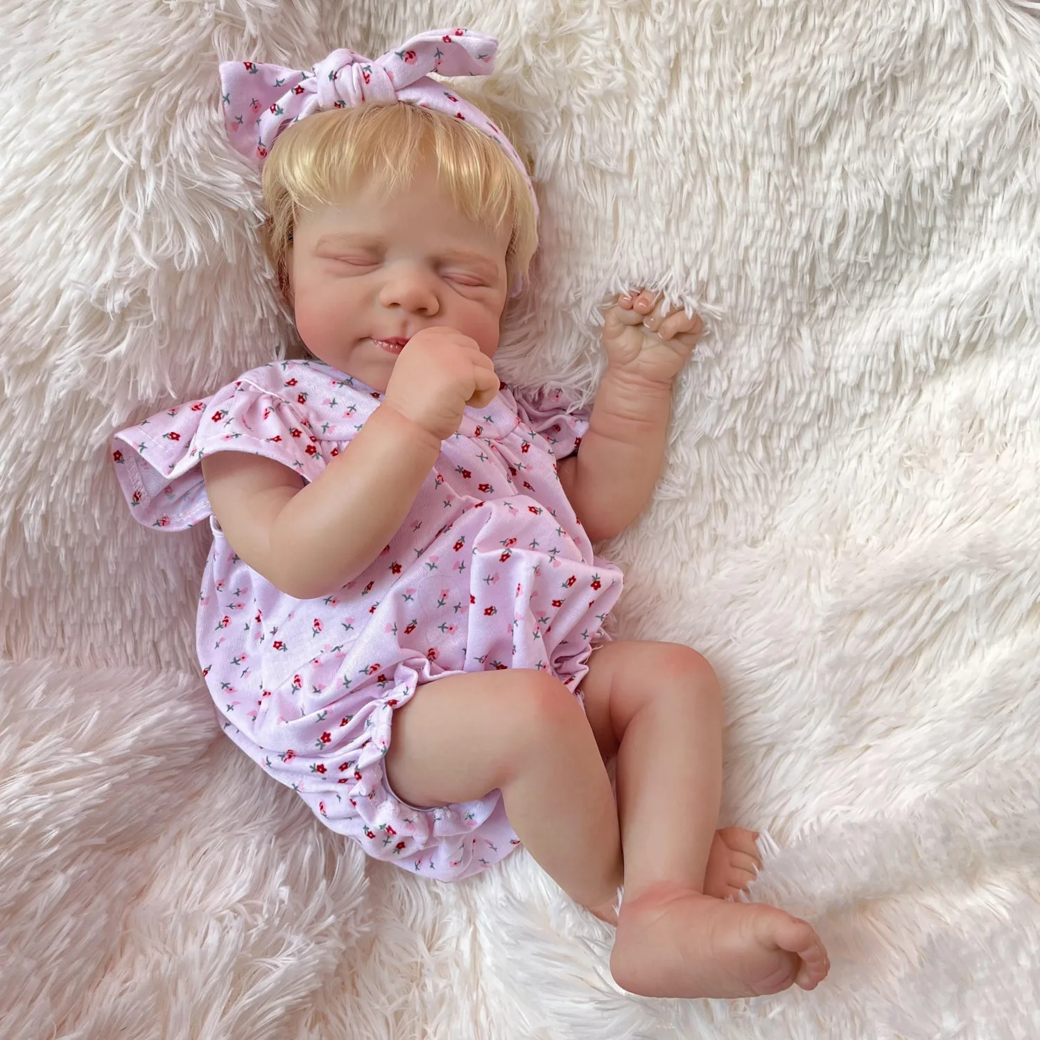 48 CM Asleep Reborn 3D Skin Baby Doll Toy with Blonde Hair Lifelike Vinyl Limbs Cloth Body 18 inch Real Look Doll Handmade