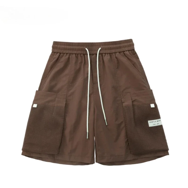 Mit Taschen, locker, weit, Baggy, solide, elastische Taille, Herren-Cargo-Shorts, Kordelzug, kurze Hosen für Herren, Kleidung, Distressed-Designer