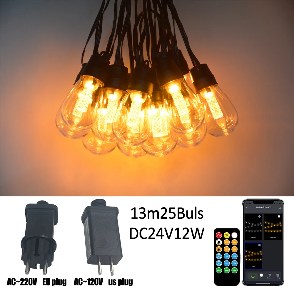 s14屋外ストリングライト電球-リモコン＆アプリ制御調光可能led防水-パティオガーデン裏庭クリスマス装飾照明