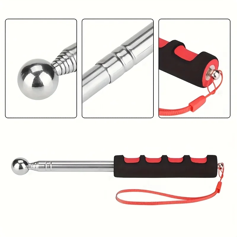 115cm Telescopic Tapping Hammer Sound Check Detector Anti Vibration Stainless Steel Inspection Tool for Wall Floor Contractors