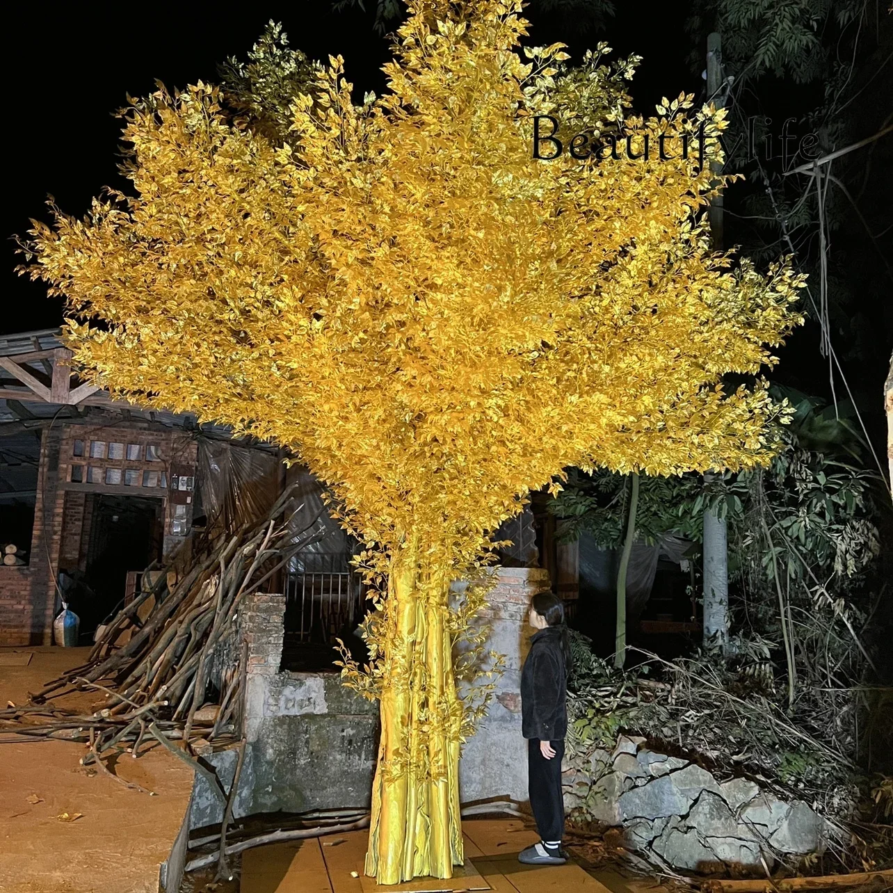 XX Simulation Golden Banyan Cash Tree Wishing Fortune Tree Red Envelope, Simulation Trunk, Real Trunk