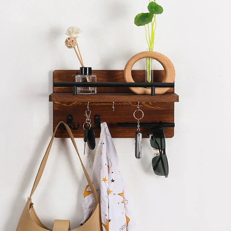 1pc Mail & Keys Holder Rack Wall/Door Hanger Wood Shelf Storage Sundries Coat Hat Organizer Retro Decor Entryway Kitchen Garage