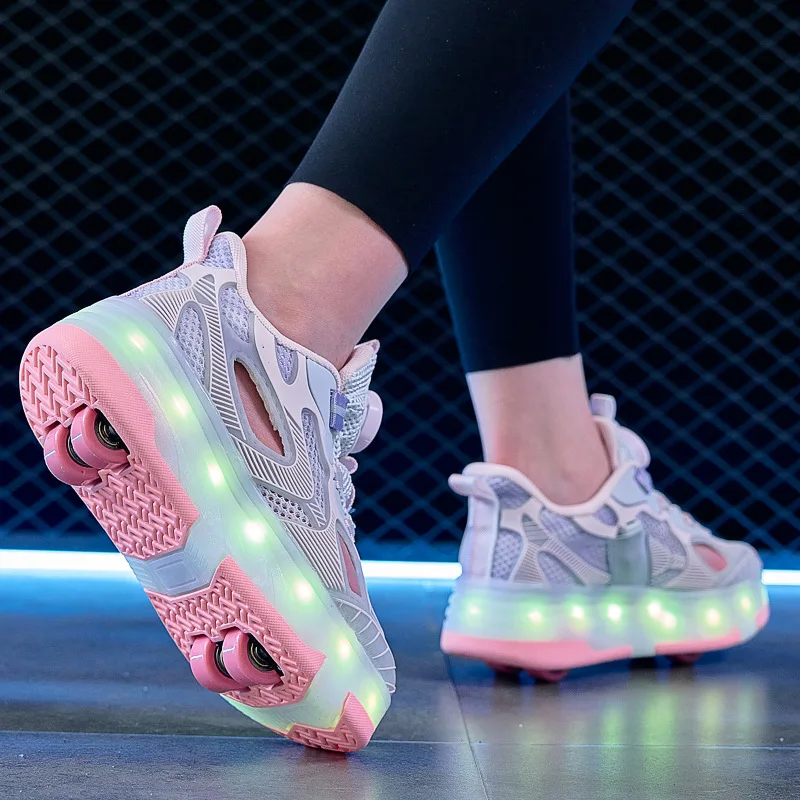 Fashion New Children's Fast-walking Shoes Girls' Summer Four-wheel Flying Shoe Primary School Students' Breathable Sports Shoes