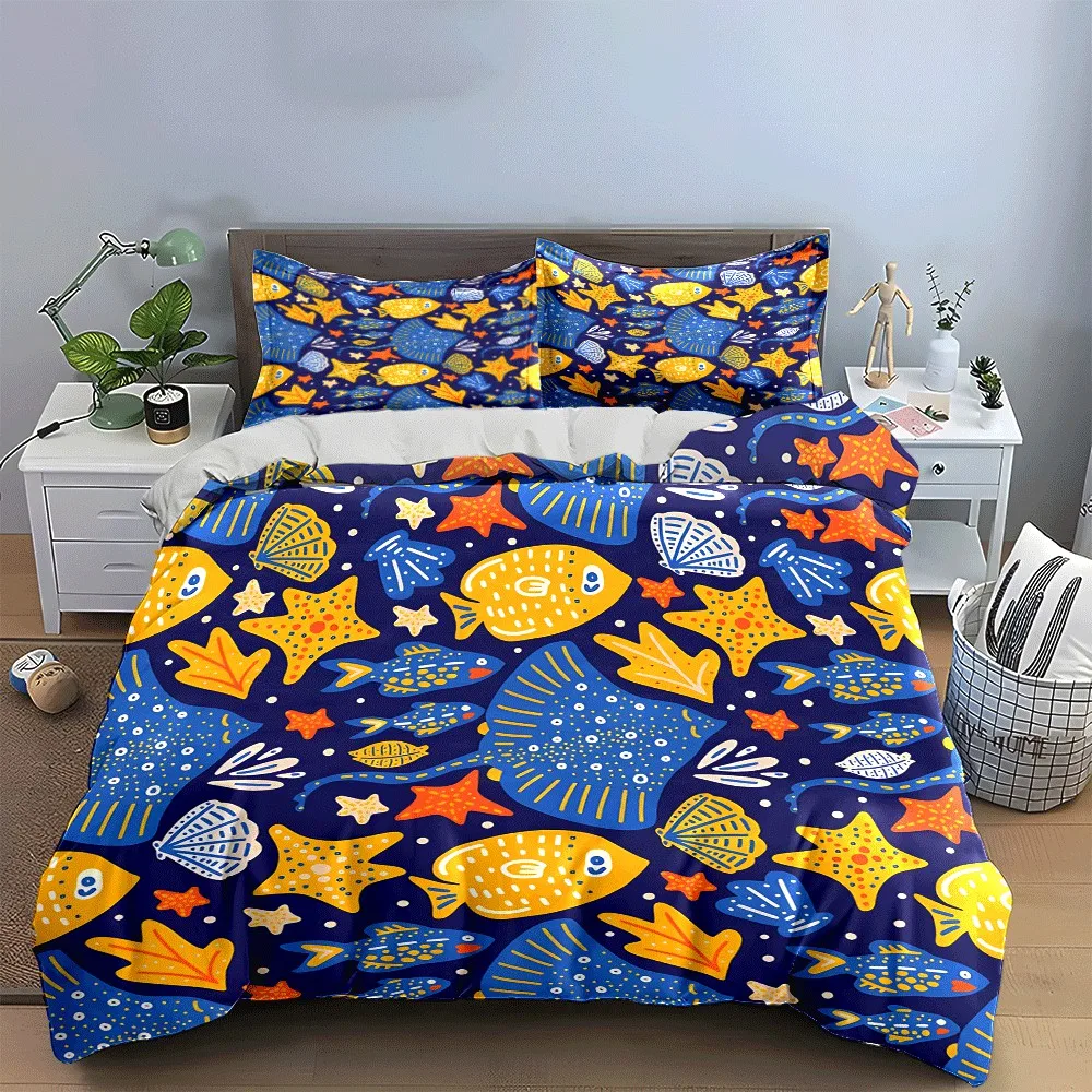 

Colorful Ocean-Themed Patterned Set Exquisite three-piece bedding set gift for kids and adults